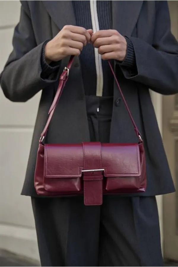 Coated Hand and Shoulder Bag Claret Red