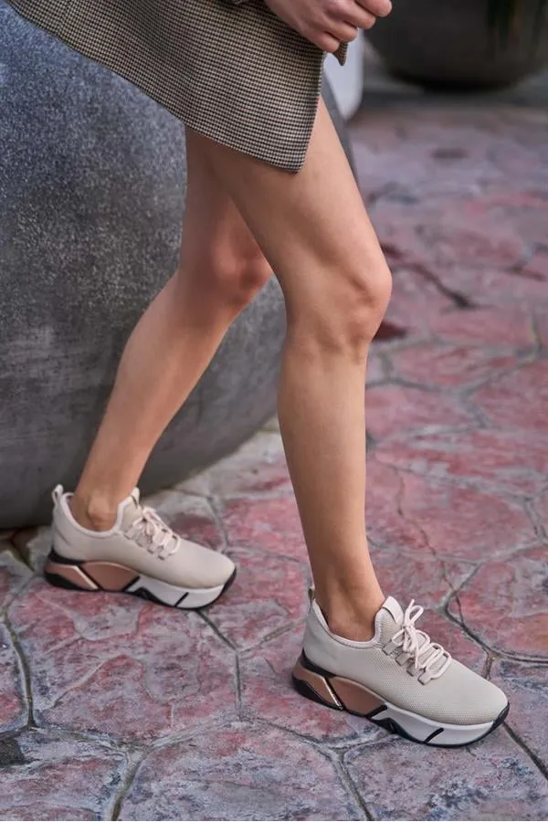 Baskets montantes en maille et chaussures de sport décontractées, beige-rose