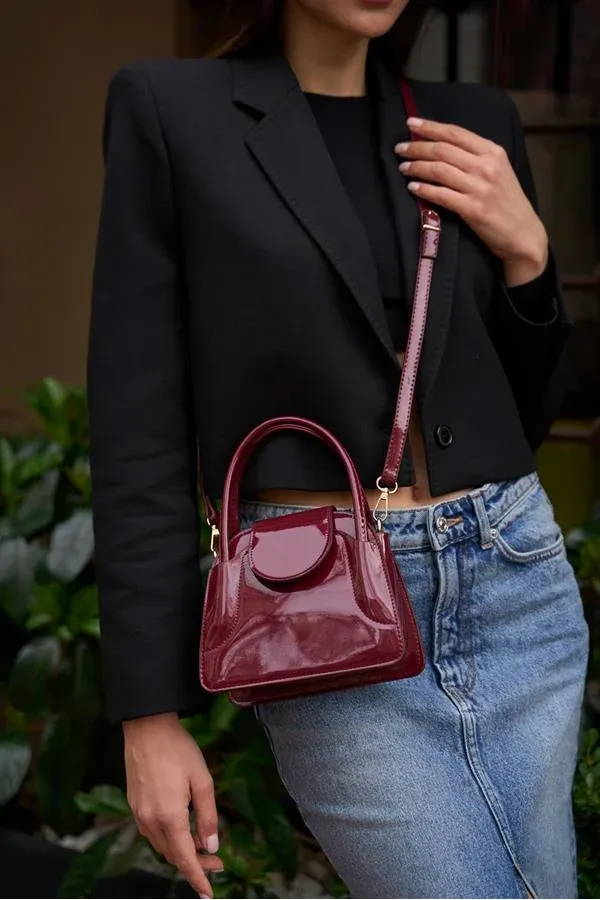 Sac à main Maja Mini City pour femme avec rabat - Cuir verni bordeaux