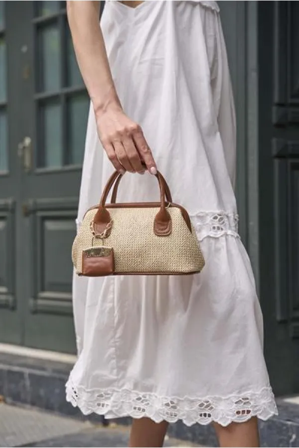 Mini sac à main texturé en osier beige