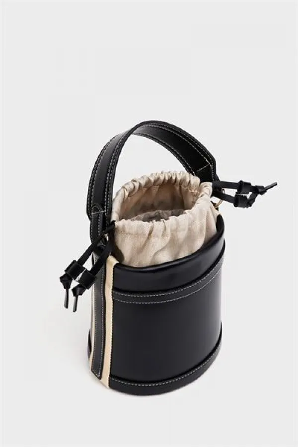 Contrast Stitched Bucket Hand and Shoulder Bag Black Contrast Stitched Bucket Hand and Shoulder Bag Black
