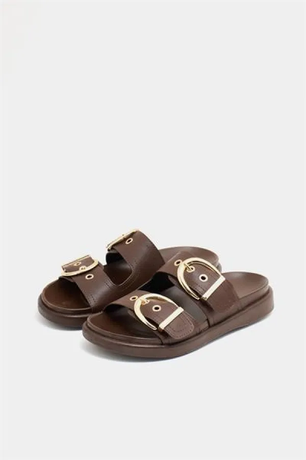Chaussons décontractés élégants à double boucle marron