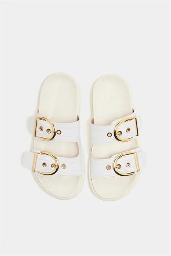 Chaussons décontractés élégants à double boucle blancs