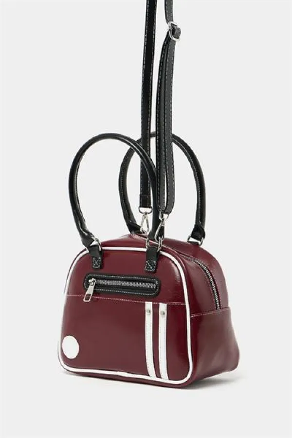 Retro Bowling Hand and Shoulder Bag Claret Red