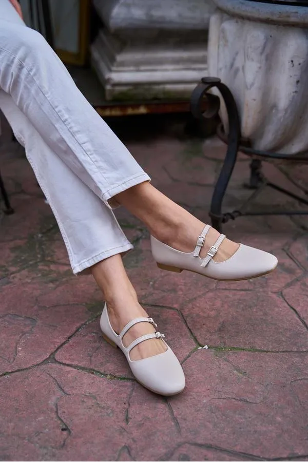 Ballerines à double ceinture beiges