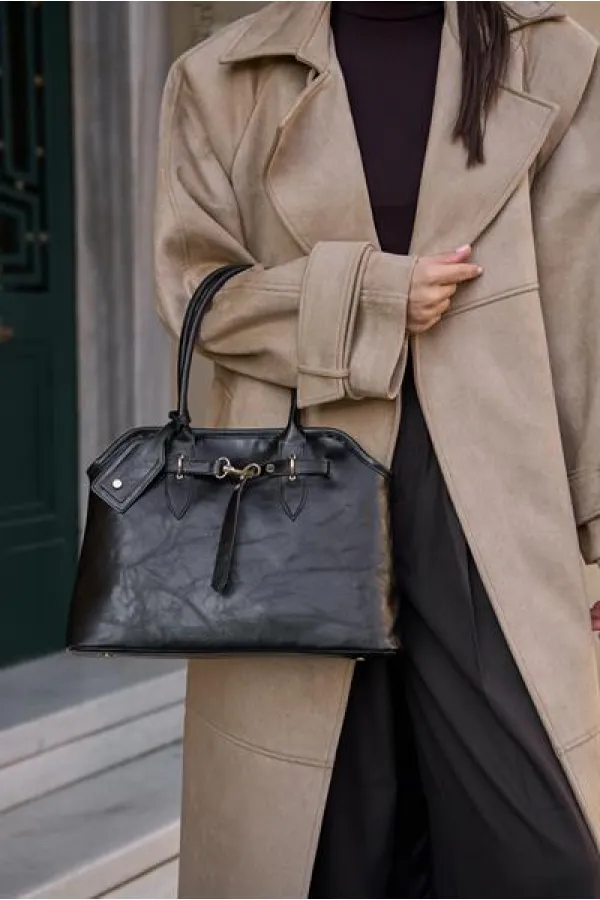 Sac à main rétro avec ceinture, noir