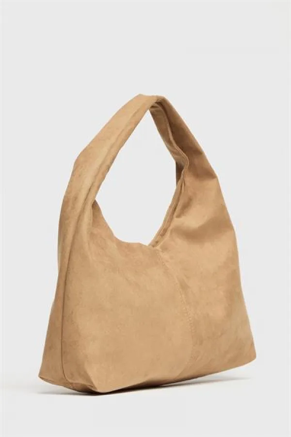 Sac cabas bandoulière en daim camel pour femme - Modèle vintage souple