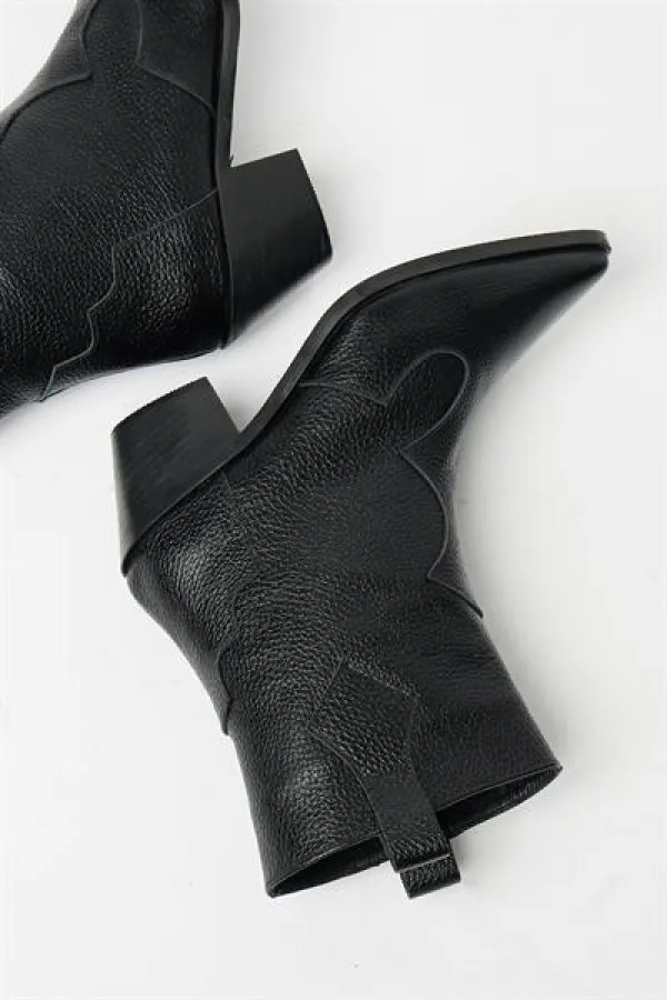 Bottes western en cuir véritable noir pour femme – Talons pointus Bottes western en cuir véritable noir pour femme – Talons pointus