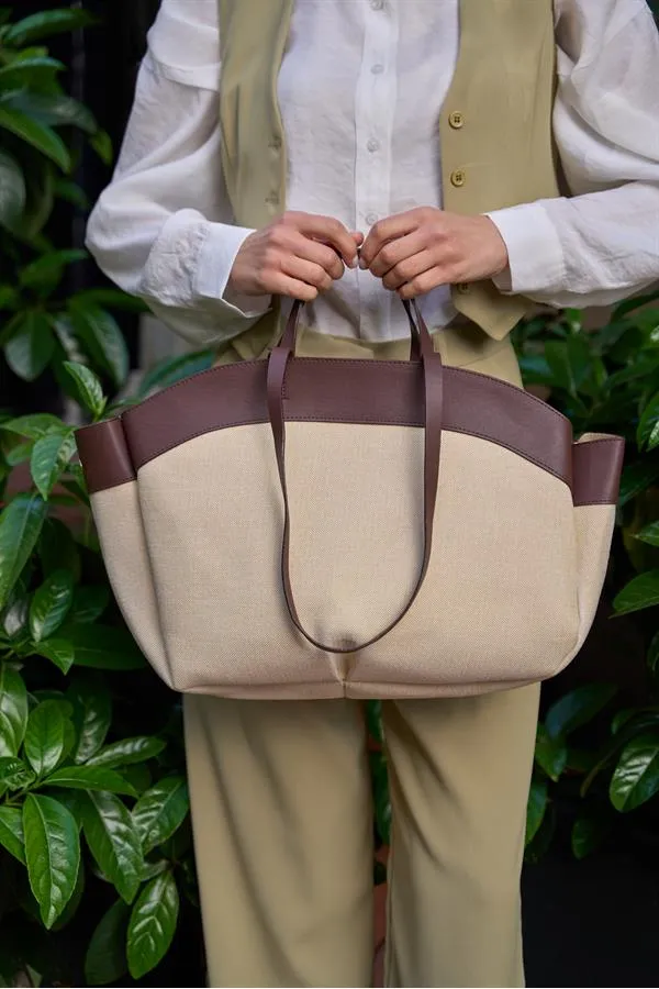Sac fourre-tout contrasté marron