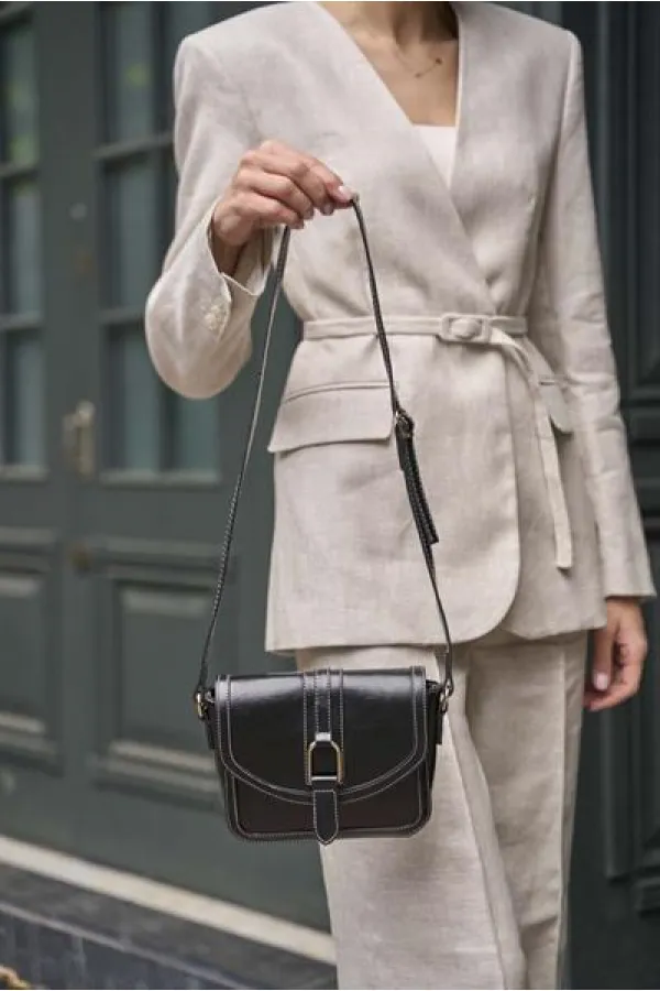 Sac à main et bandoulière mini noir aspect cuir à boucle Sac à main et bandoulière mini noir aspect cuir à boucle