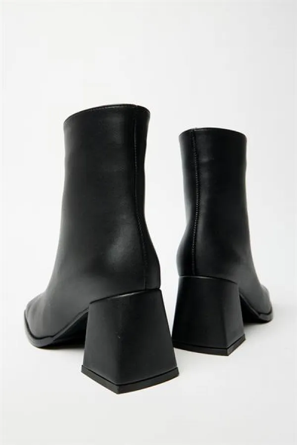 Bottes et bottines noires pour femmes, bout rond, talon contrasté, cuir PU, fermeture éclair, élégantes