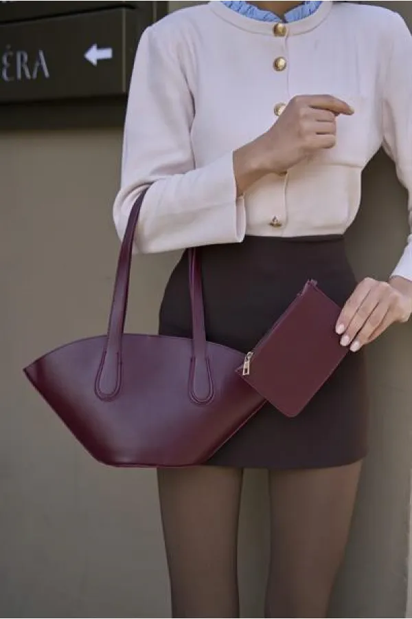 Sac cabas aspect cuir rouge bordeaux