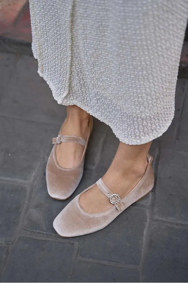 Ballerines à bout émoussé et bande simple en velours de vison