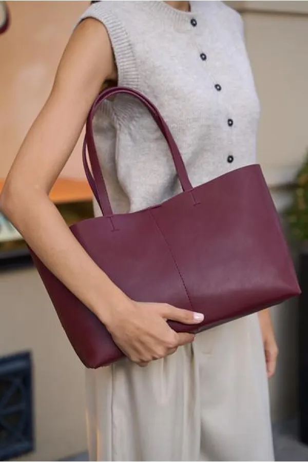 Minimal Tote El Ve Omuz Çantası Bordo