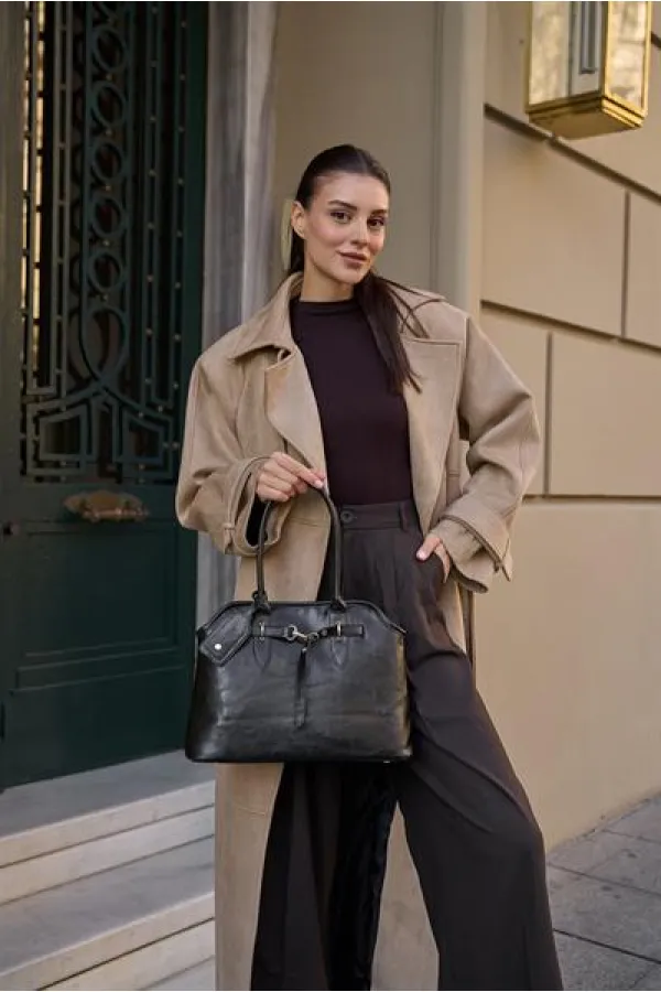 Sac à main rétro avec ceinture, noir
