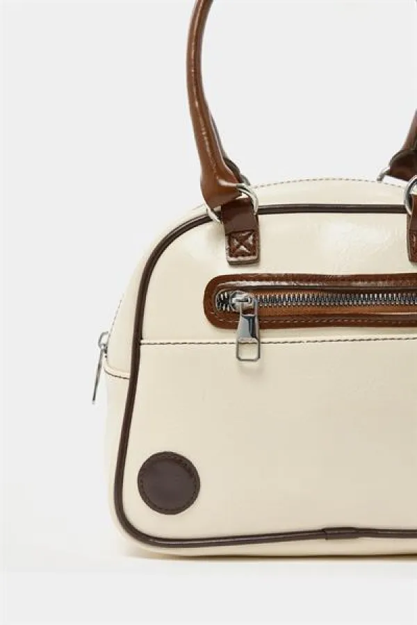 Sac à main et à bandoulière rétro de bowling beige