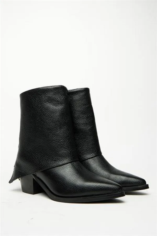 Bottes western noires à talons pour femme en cuir véritable – Bout pointu et fermeture éclair Bottes western noires à talons pour femme en cuir véritable – Bout pointu et fermeture éclair