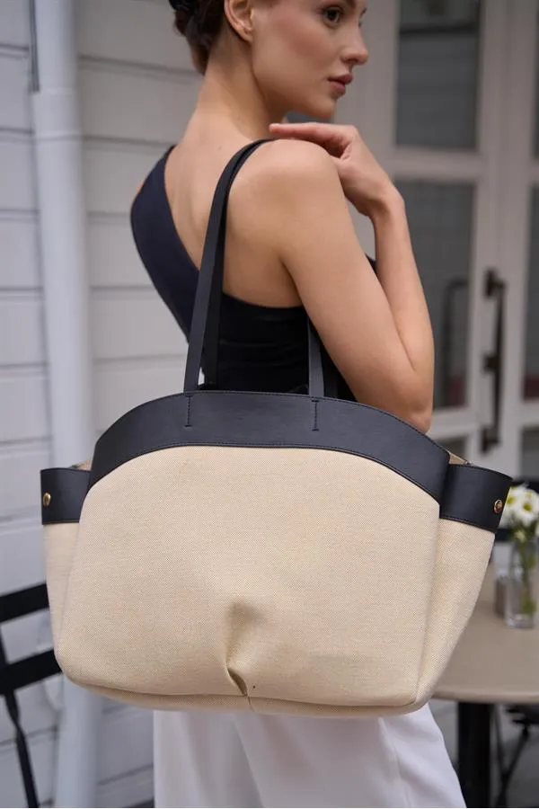 Sac fourre-tout contrasté noir-crème