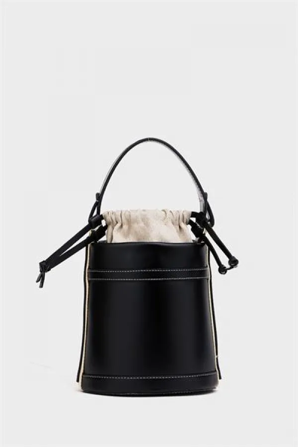 Contrast Stitched Bucket Hand and Shoulder Bag Black Contrast Stitched Bucket Hand and Shoulder Bag Black