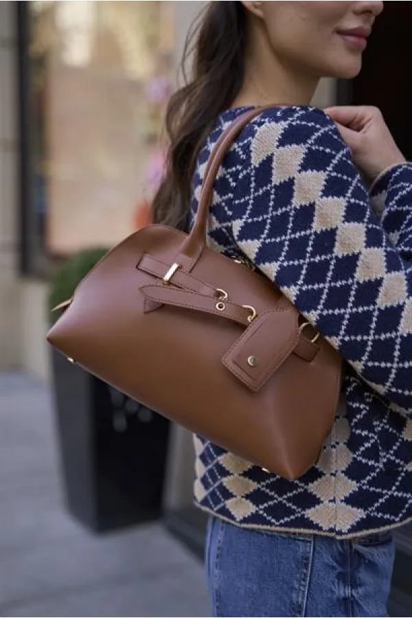 Sac rétro avec accessoires dorés, sac à main et sac à bandoulière, beige