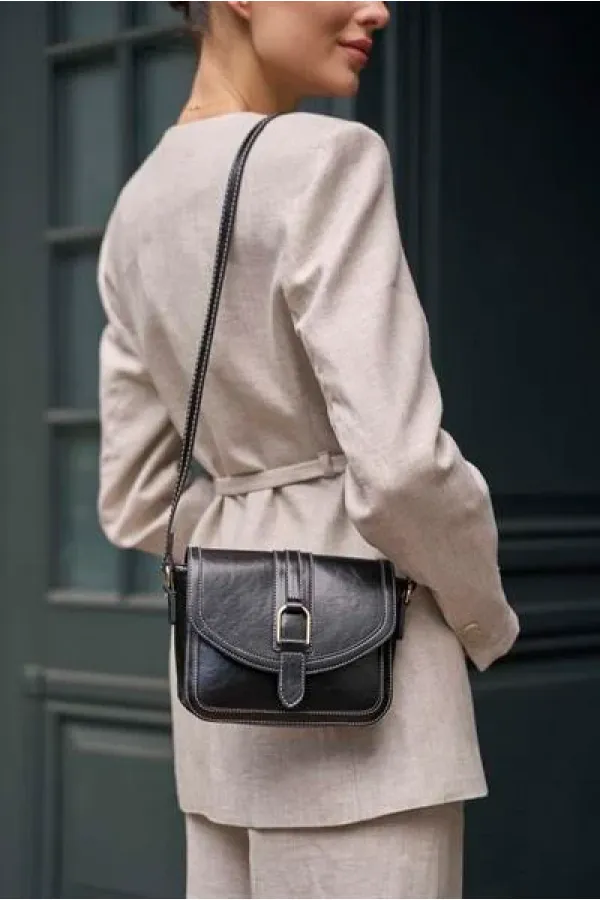 Sac à main et bandoulière mini noir aspect cuir à boucle Sac à main et bandoulière mini noir aspect cuir à boucle