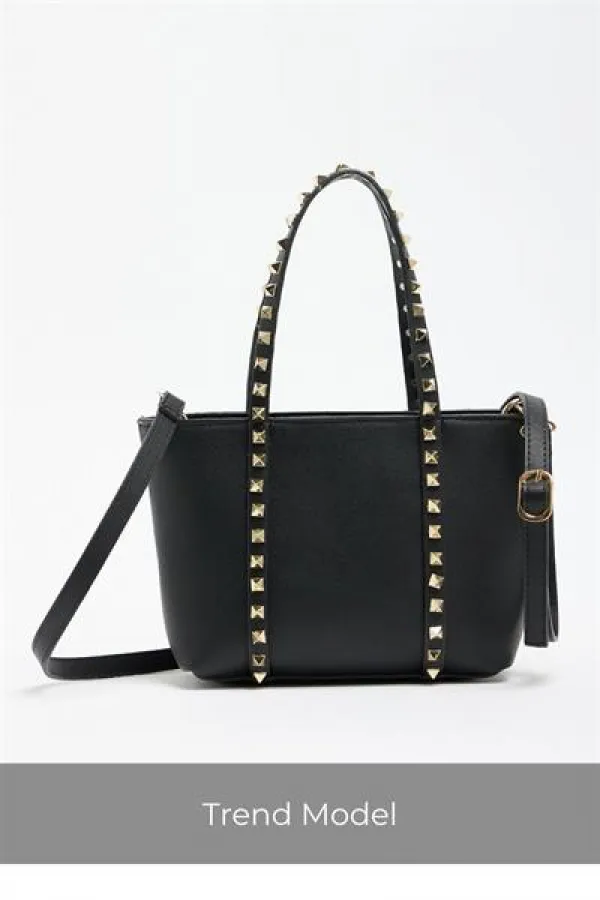 Sac à main et à bandoulière en cuir PU noir pour femme, petit format, avec boucle et détails cloutés Sac à main et à bandoulière en cuir PU noir pour femme, petit format, avec boucle et détails cloutés