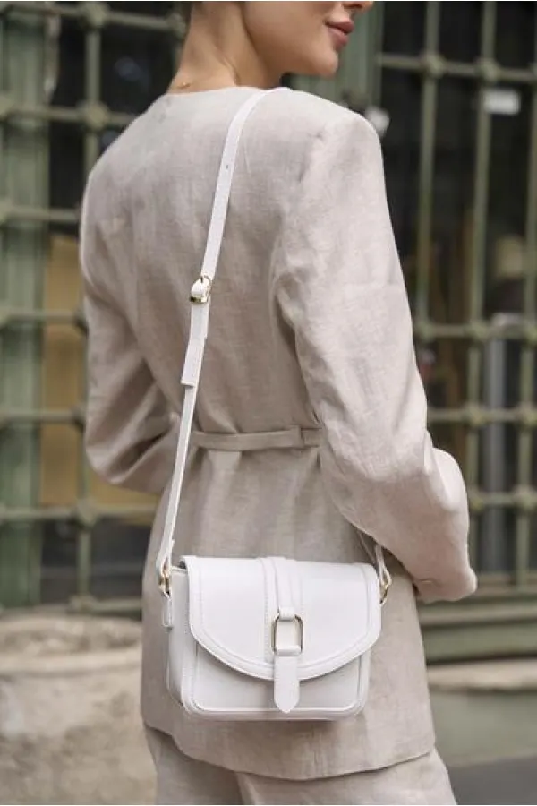 Buckled Leather Look Mini Hand and Shoulder Bag White Buckled Leather Look Mini Hand and Shoulder Bag White