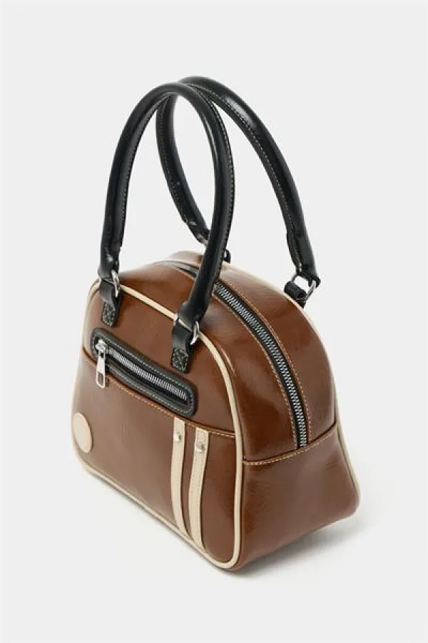 Retro Bowling Hand and Shoulder Bag Tan