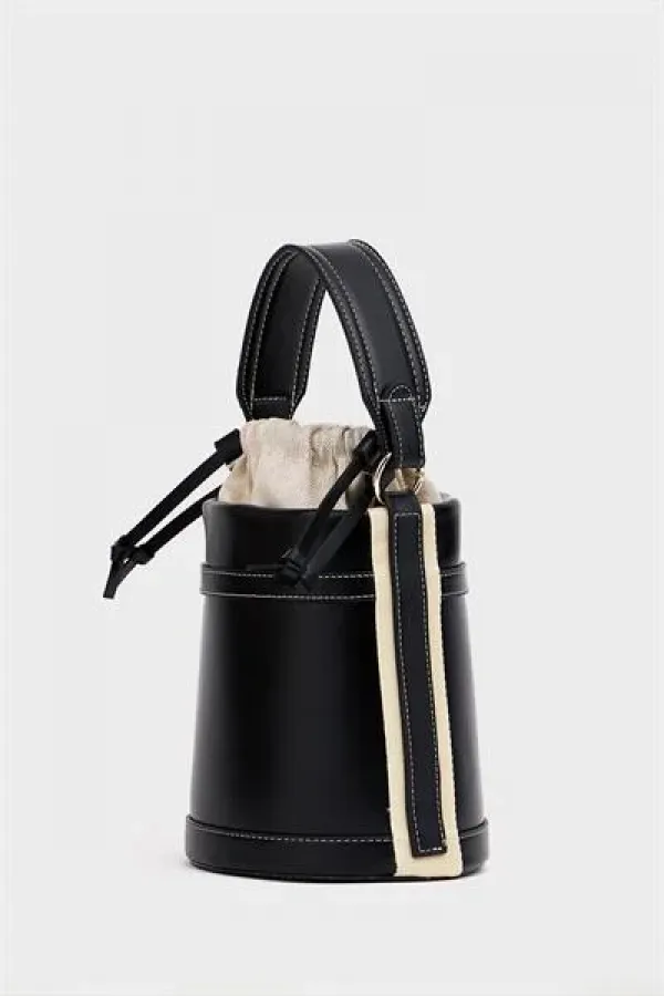 Contrast Stitched Bucket Hand and Shoulder Bag Black Contrast Stitched Bucket Hand and Shoulder Bag Black