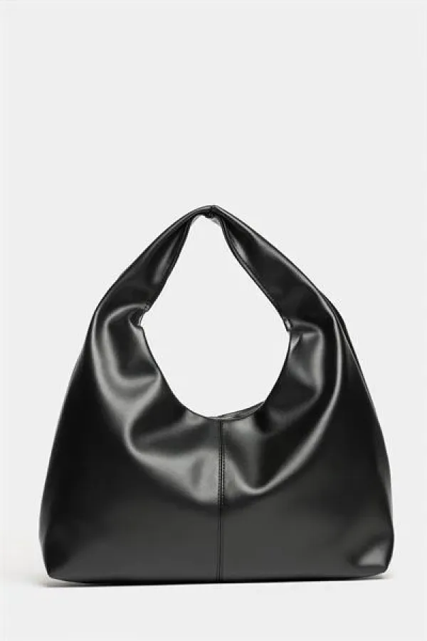 Sac cabas bandoulière en cuir PU noir pour femme - Modèle vintage souple Sac cabas bandoulière en cuir PU noir pour femme - Modèle vintage souple