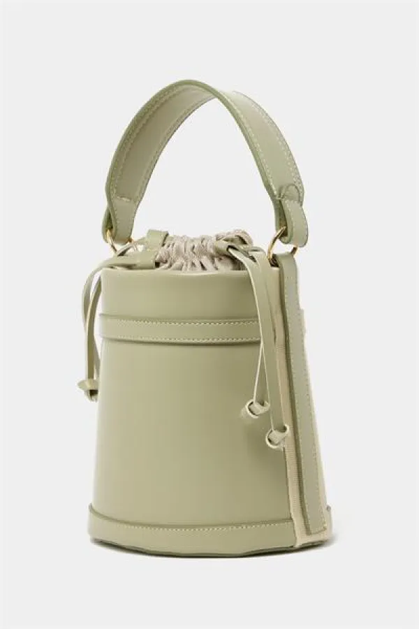 Sac seau à main et à bandoulière avec coutures contrastées Menthe