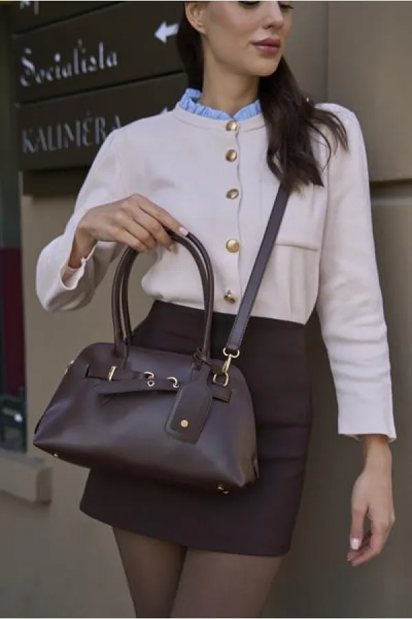 Sac rétro avec accessoires dorés, sac à main et sac à bandoulière, marron