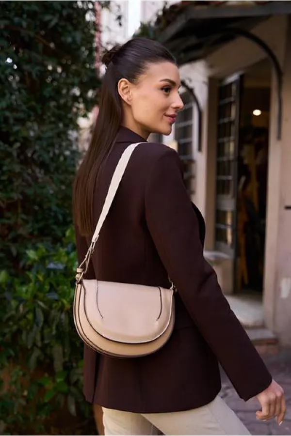 Contrast Stitched Crossbody Handbag and Shoulder Bag in Mink Contrast Stitched Crossbody Handbag and Shoulder Bag in Mink