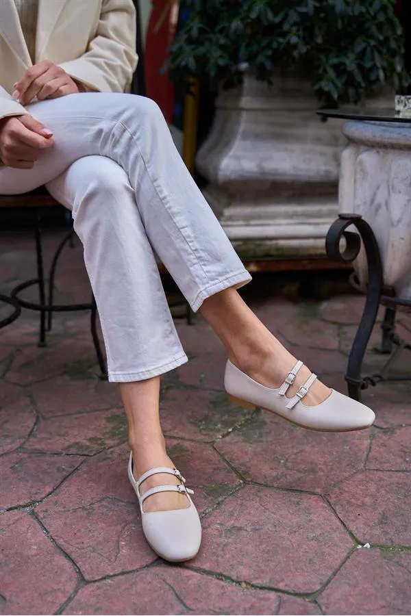Ballerines à double ceinture beiges