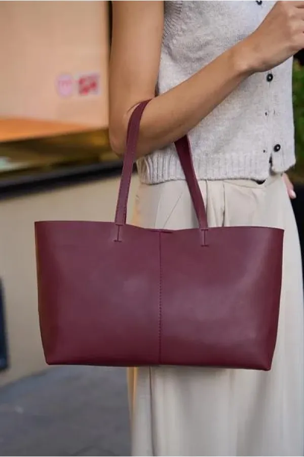 Minimal Tote El Ve Omuz Çantası Bordo