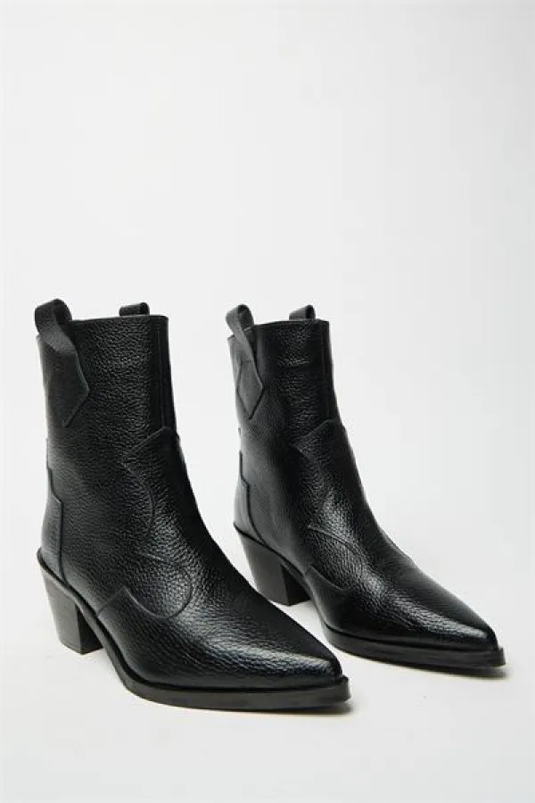 Bottes western en cuir véritable noir pour femme – Talons pointus Bottes western en cuir véritable noir pour femme – Talons pointus