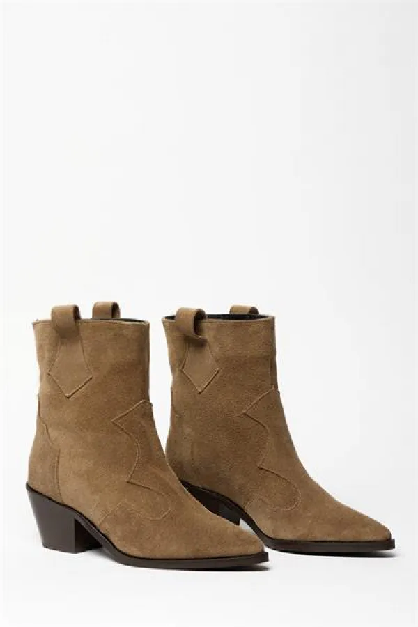 Bottes western cowboy camel en daim véritable pour femme – Bout pointu et talon