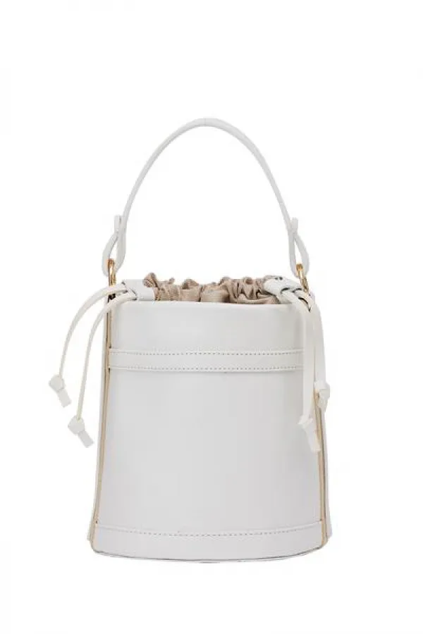 Contrast Stitched Bucket Hand and Shoulder Bag White Contrast Stitched Bucket Hand and Shoulder Bag White