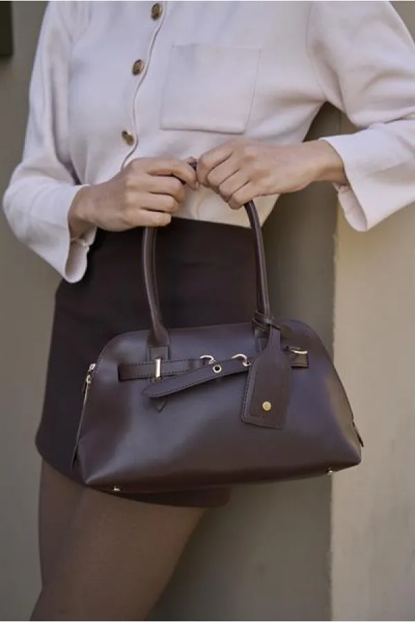 Sac rétro avec accessoires dorés, sac à main et sac à bandoulière, marron