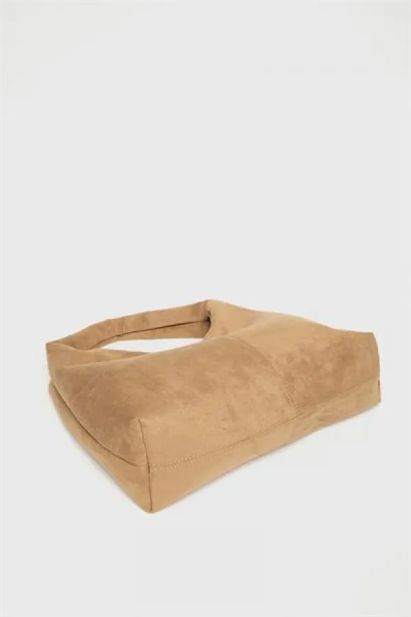 Sac cabas bandoulière en daim camel pour femme - Modèle vintage souple
