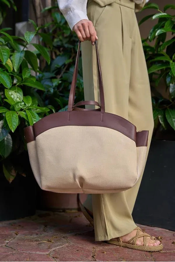 Sac fourre-tout contrasté marron