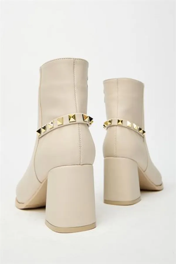 Bottes modernes à talons carrés beiges et dorés, style décontracté - Élégantes Bottes modernes à talons carrés beiges et dorés, style décontracté - Élégantes