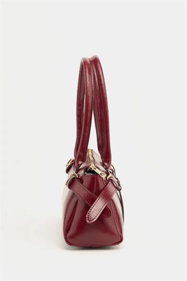 Double Buckle Belt Detailed Hand and Shoulder Bag, Claret Red