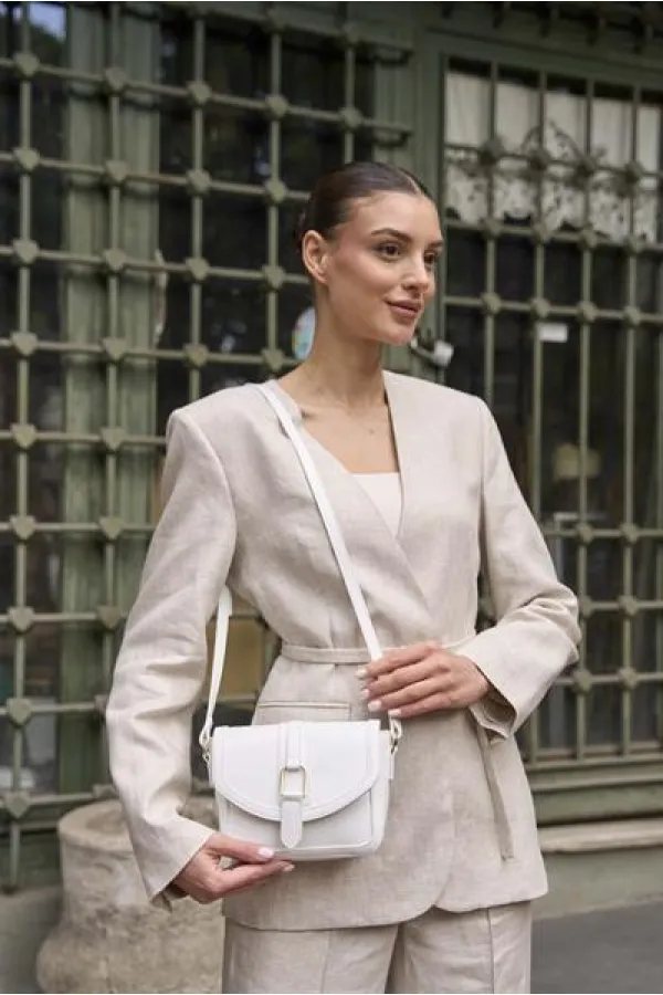 Buckled Leather Look Mini Hand and Shoulder Bag White Buckled Leather Look Mini Hand and Shoulder Bag White