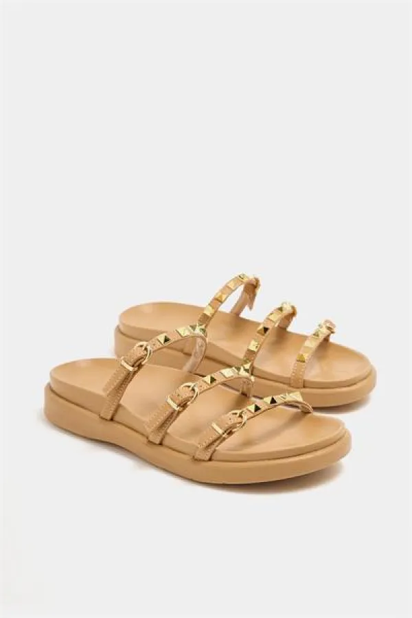 Chaussons tendance en vison avec clous dorés