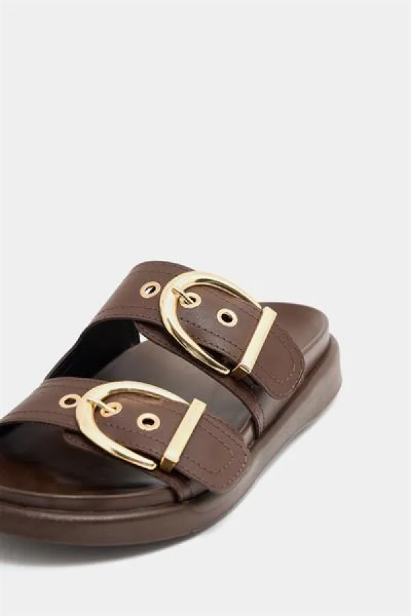 Chaussons décontractés élégants à double boucle marron