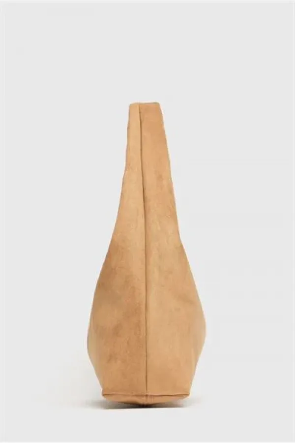 Sac cabas bandoulière en daim camel pour femme - Modèle vintage souple