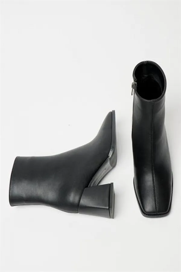 Bottes et bottines noires pour femmes, bout rond, talon contrasté, cuir PU, fermeture éclair, élégantes