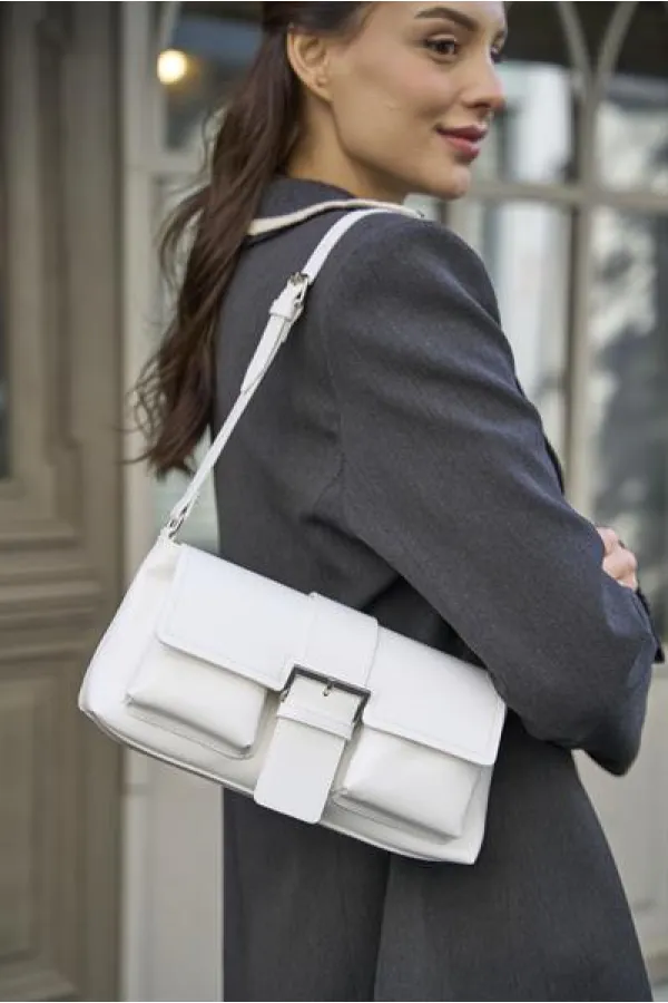 Sac à main et à bandoulière enduit blanc