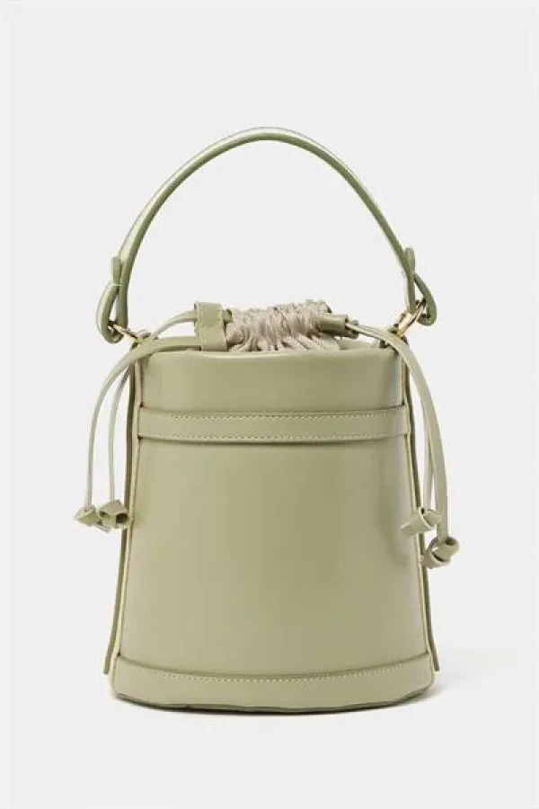 Sac seau à main et à bandoulière avec coutures contrastées Menthe
